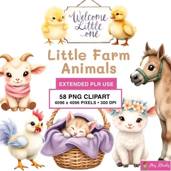 Cute Farm Animal Baby Clipart PNG - Extended License