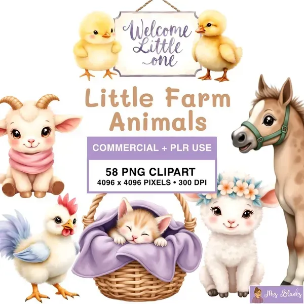 Cute Farm Animal Baby Clipart PNG - Commercial + PLR Use License