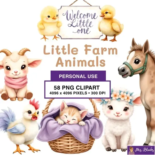 Cute Farm Animal Baby Clipart PNG - Personal Use License