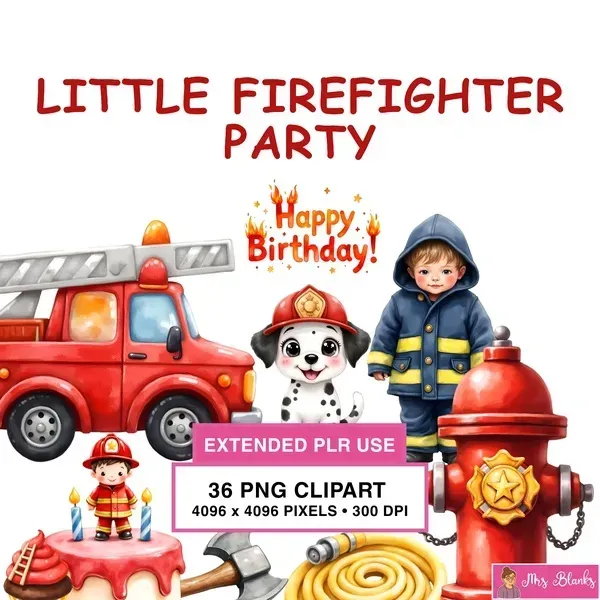 Cute Firefighter Kids Party Clipart PNG - Extended License