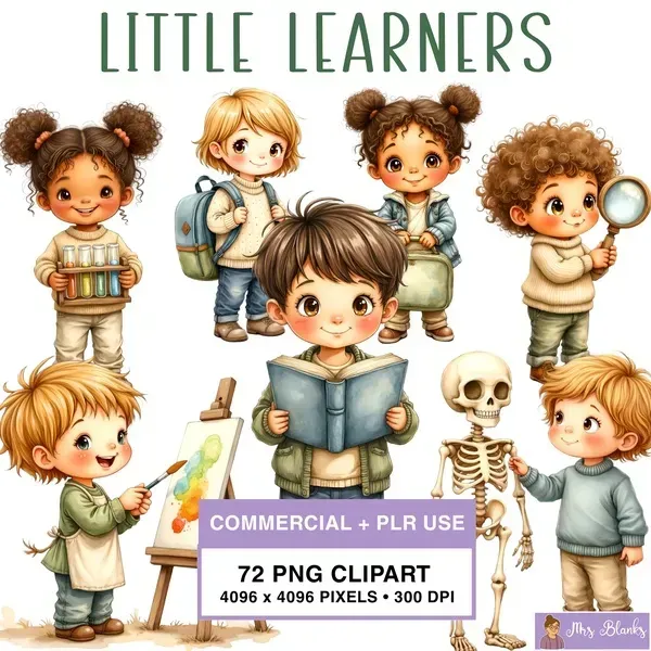 Cute Kids Learning School Clipart PNG - Commercial + PLR Use License
