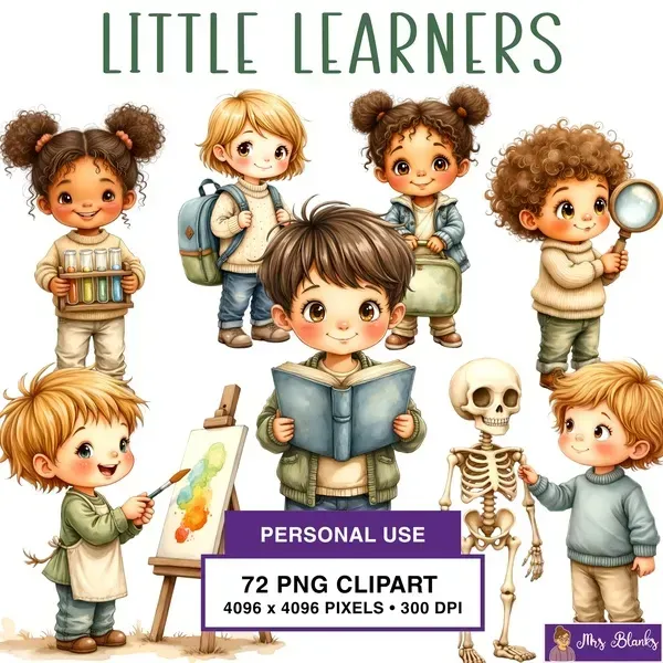 Cute Kids Learning School Clipart PNG - Personal Use License