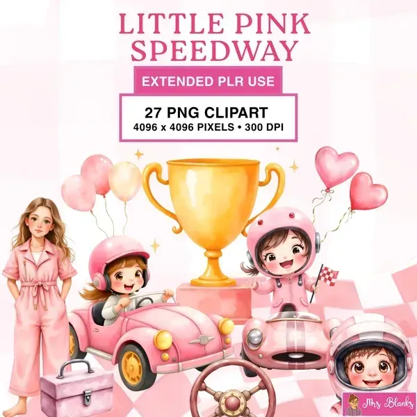 Cute Pink Race Car Kids Clipart PNG - Extended License