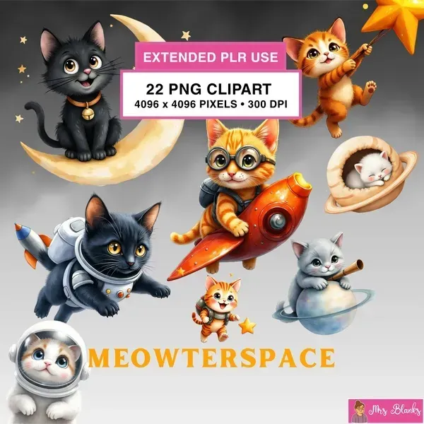 Cute Space Cat Clipart PNG - Extended License