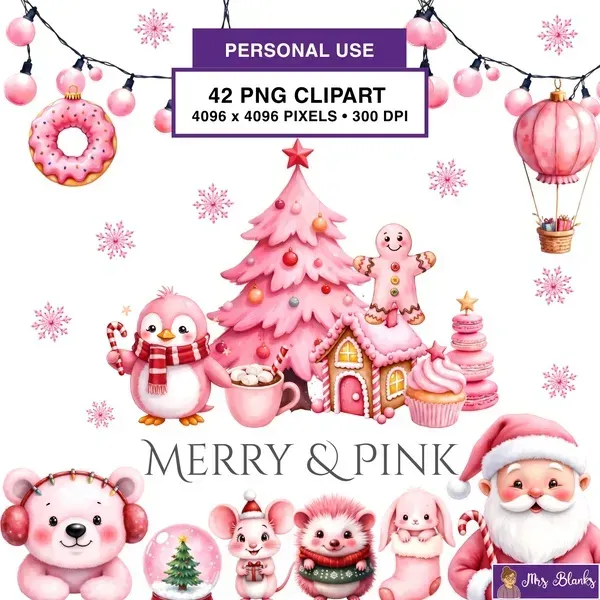 Cute Pink Christmas Clipart PNG - Personal Use License