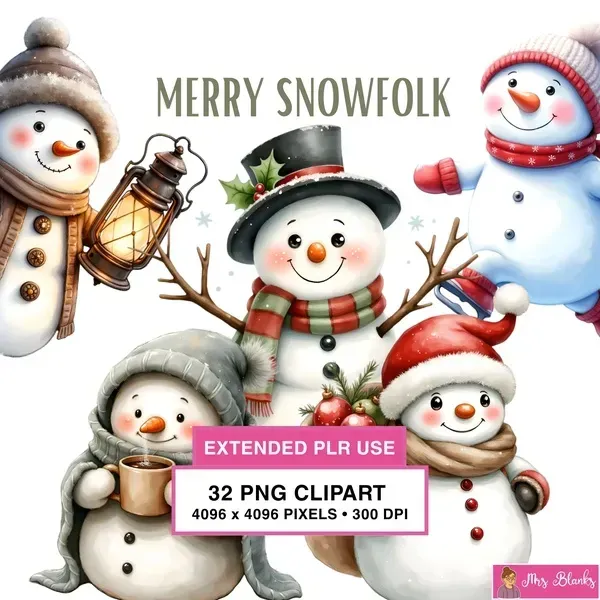 Cute Snowman Christmas Clipart PNG - Extended License