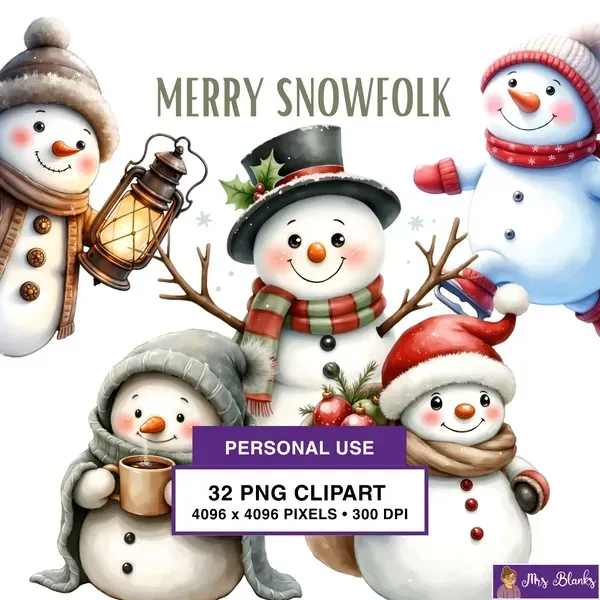 Cute Snowman Christmas Clipart PNG - Personal Use License
