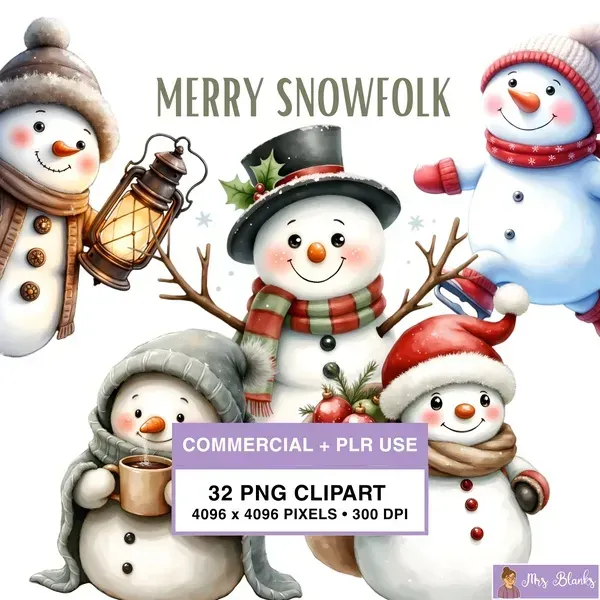 Cute Snowman Christmas Clipart PNG - Commercial + PLR Use License