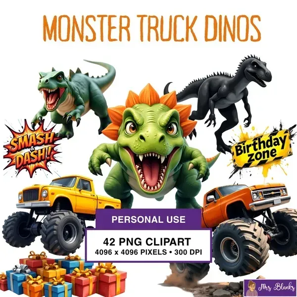 Monster Truck Dinosaur Clipart PNG - Personal Use License