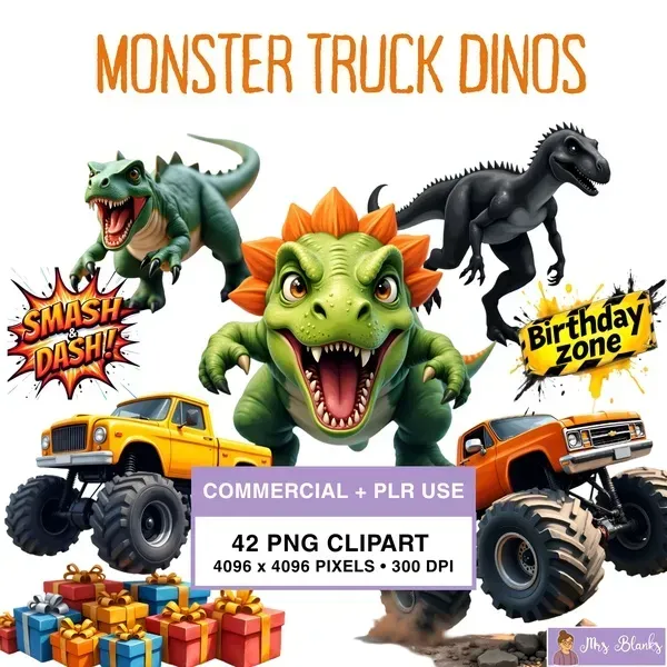 Monster Truck Dinosaur Clipart PNG - Commercial + PLR Use License