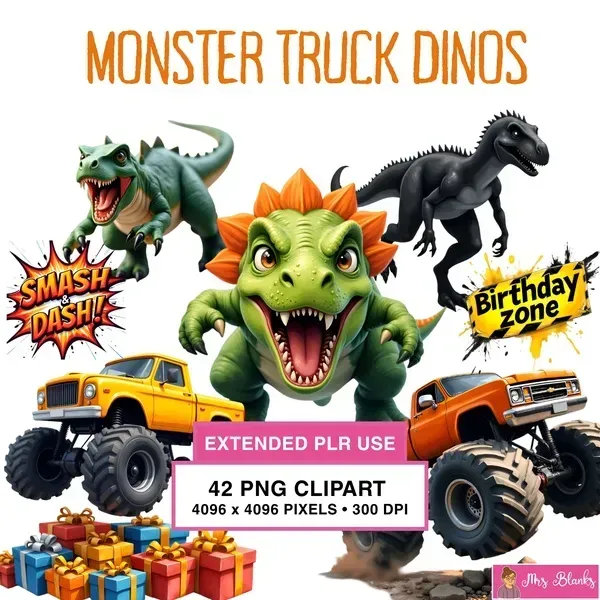 Monster Truck Dinosaur Clipart PNG - Extended License