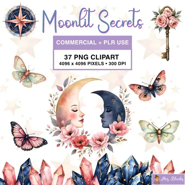 Boho Moon Crystal Clipart PNG - Commercial + PLR Use License