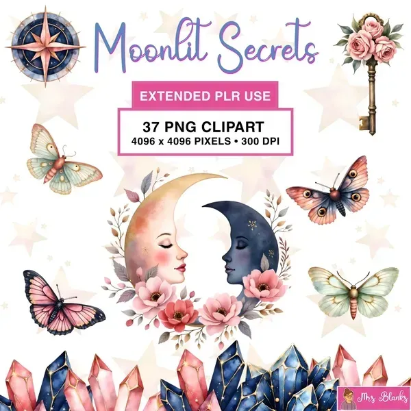 Boho Moon Crystal Clipart PNG - Extended License
