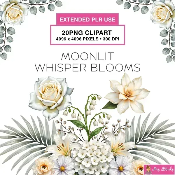Elegant White Floral Clipart PNG - Extended License