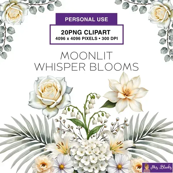 Elegant White Floral Clipart PNG - Personal Use License