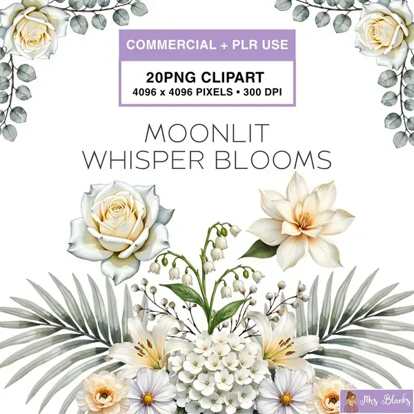 Elegant White Floral Clipart PNG - Commercial + PLR Use License