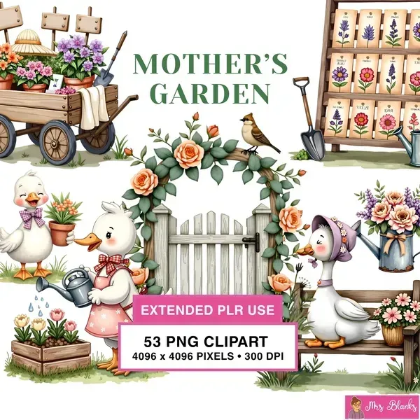 Whimsical Garden Duck Clipart PNG - Extended License