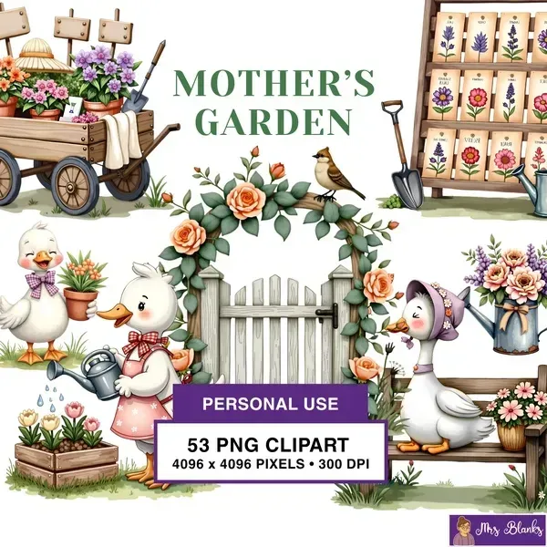 Whimsical Garden Duck Clipart PNG - Personal Use License