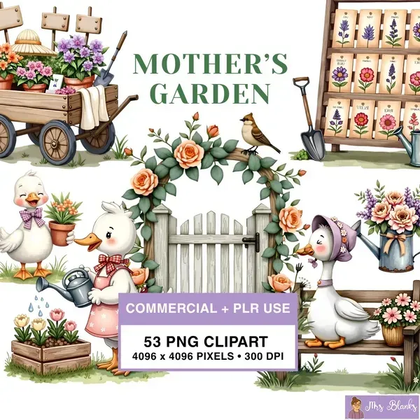 Whimsical Garden Duck Clipart PNG - Commercial + PLR Use License