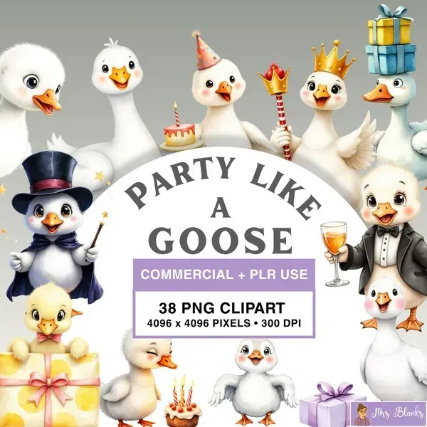 Goose Party Animal Clipart PNG - Commercial + PLR Use License