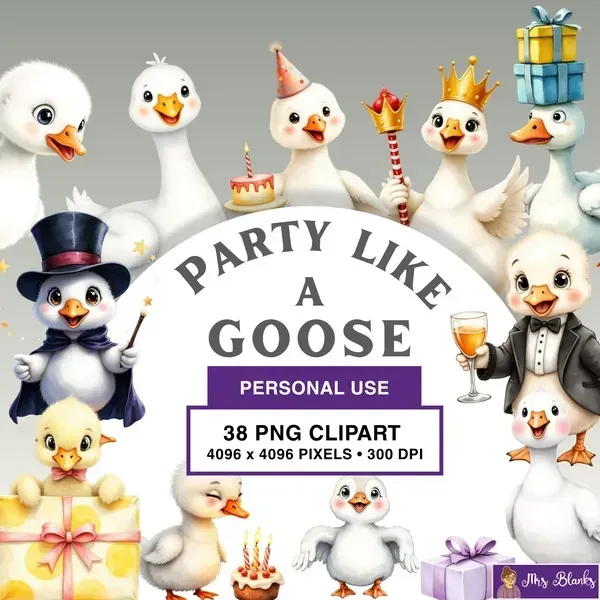 Goose Party Animal Clipart PNG - Personal Use License