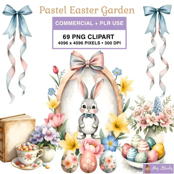 Pastel Easter Bunny Clipart PNG - Commercial + PLR Use License