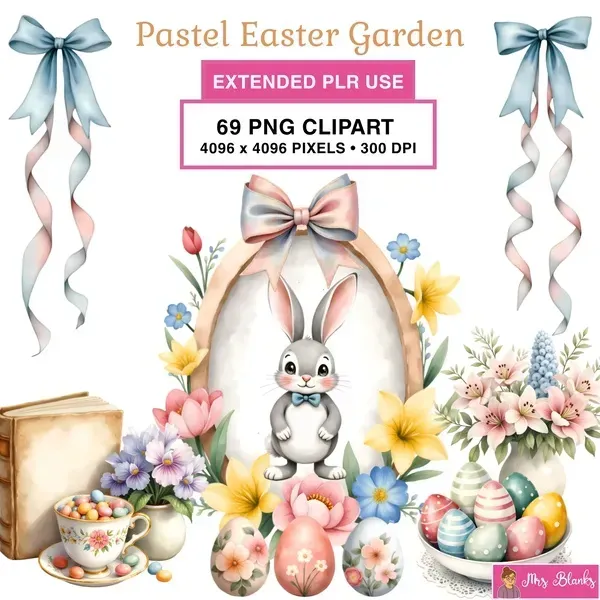Pastel Easter Bunny Clipart PNG - Extended License