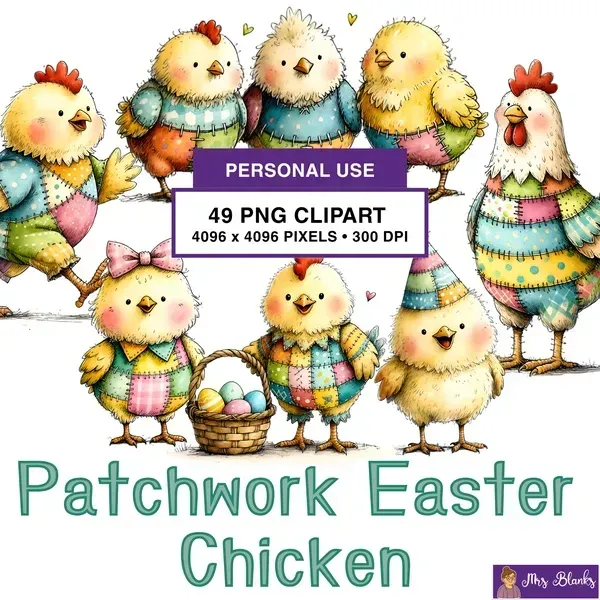 Patchwork Easter Chicken Clipart PNG - Personal Use License