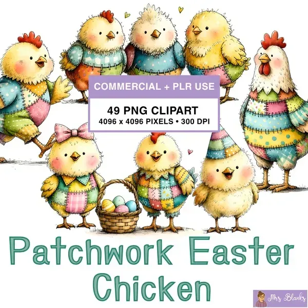 Patchwork Easter Chicken Clipart PNG - Commercial + PLR Use License