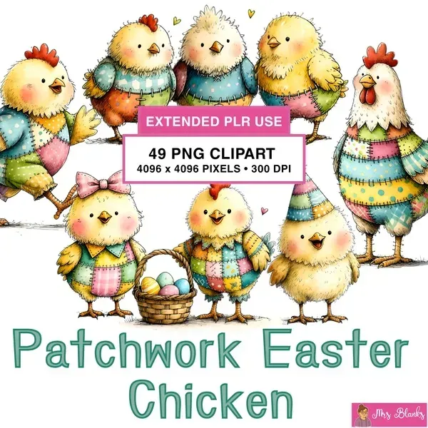 Patchwork Easter Chicken Clipart PNG - Extended License