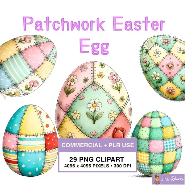Patchwork Easter Egg Clipart PNG - Commercial + PLR Use License