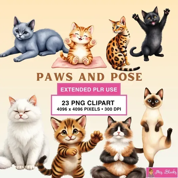 Cute Yoga Cats Clipart PNG - Extended License