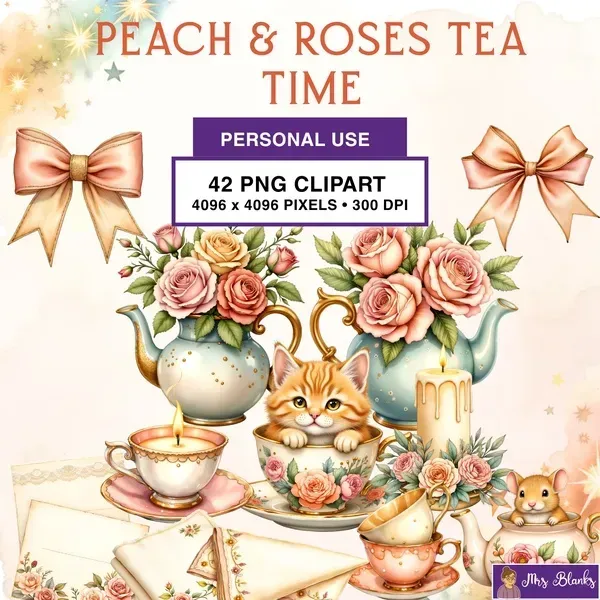 Peach Roses Tea Clipart PNG - Personal Use License