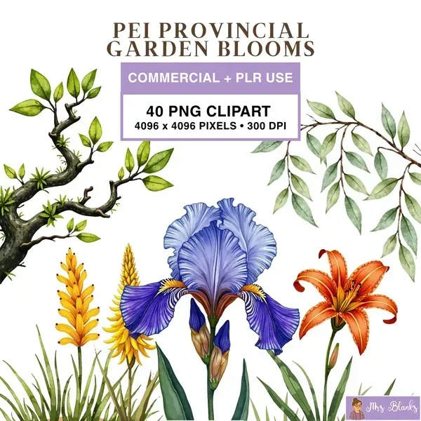PEI Floral Garden Clipart PNG - Commercial + PLR Use License