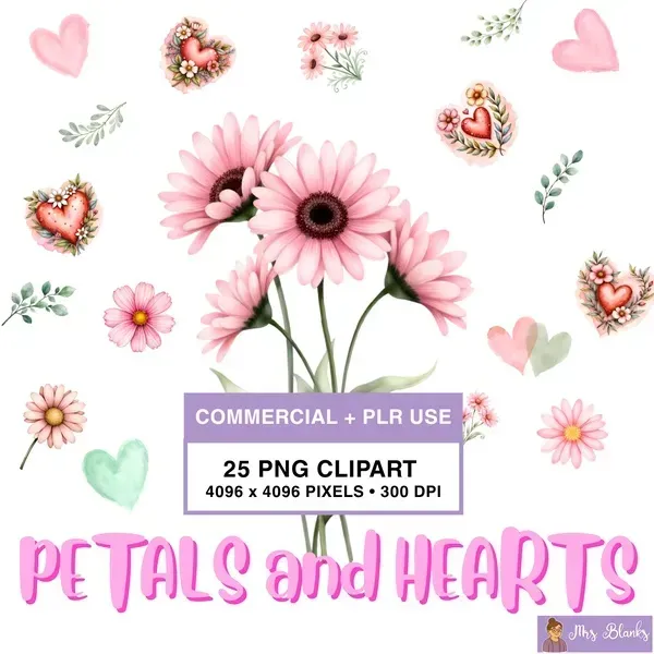 Floral Hearts Clipart PNG - Commercial + PLR Use License