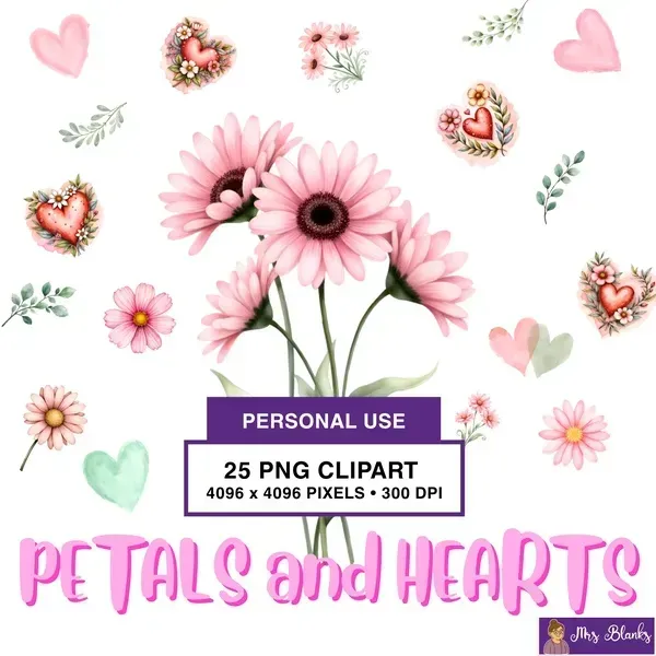 Floral Hearts Clipart PNG - Personal Use License