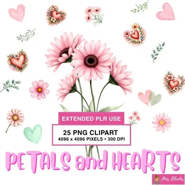 Floral Hearts Clipart PNG - Extended License