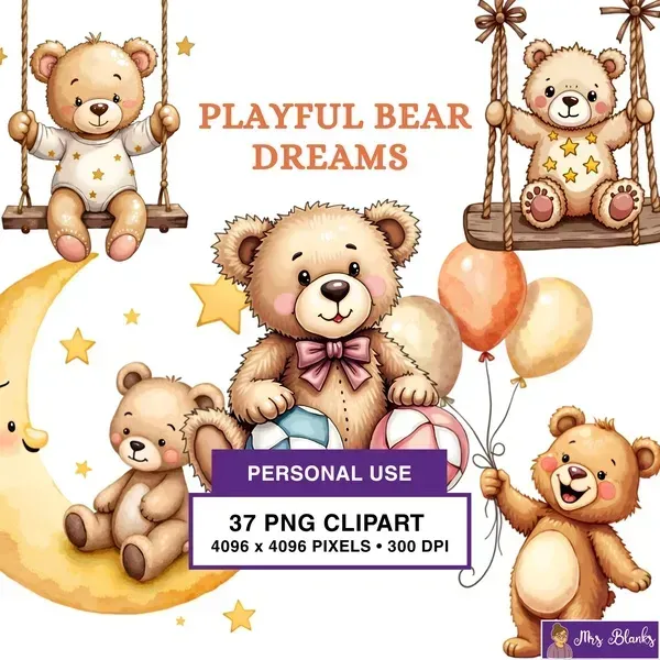 Playful Teddy Bear Clipart PNG - Personal Use License