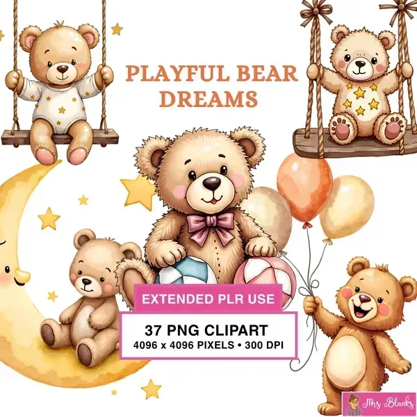 Playful Teddy Bear Clipart PNG - Extended License
