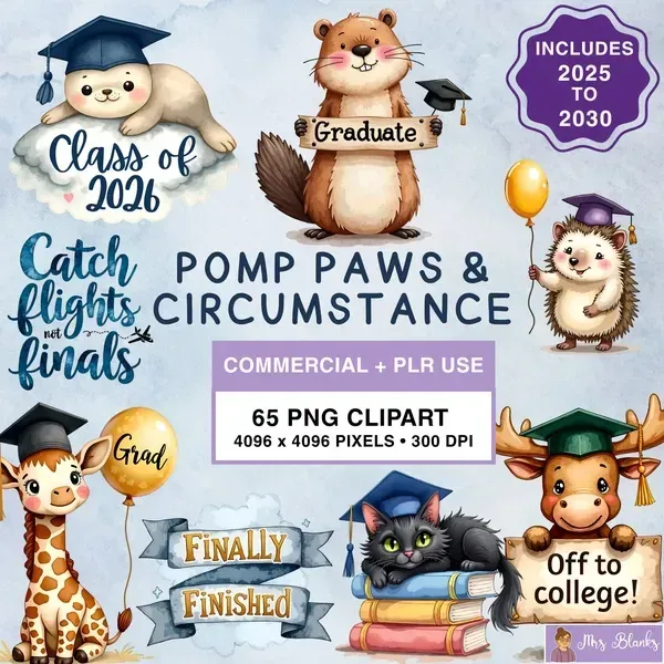 Graduation Animals Clipart PNG - Commercial + PLR Use License