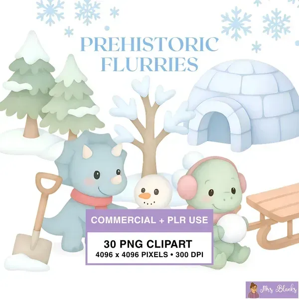 Winter Dinosaur Clipart PNG - Commercial + PLR Use License