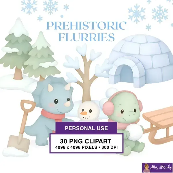 Winter Dinosaur Clipart PNG - Personal Use License