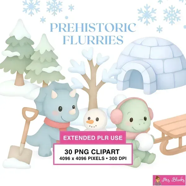 Winter Dinosaur Clipart PNG - Extended License