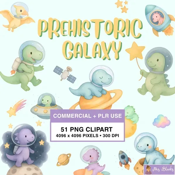 Space Dinosaur Clipart PNG - Commercial + PLR Use License