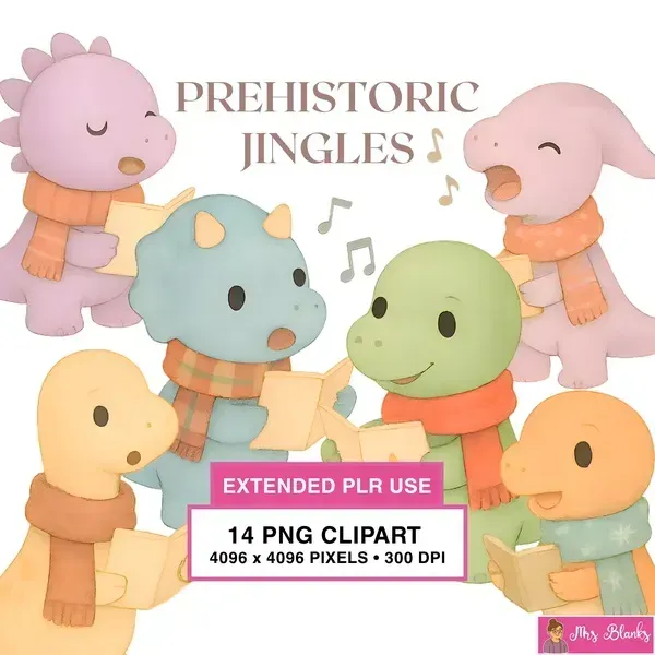 Christmas Dinosaur Caroling Clipart PNG - Extended License