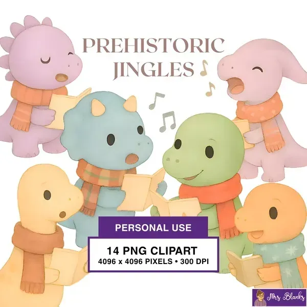 Christmas Dinosaur Caroling Clipart PNG - Personal Use License