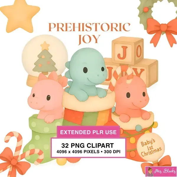 Christmas Dinosaur Joy Clipart PNG - Extended License
