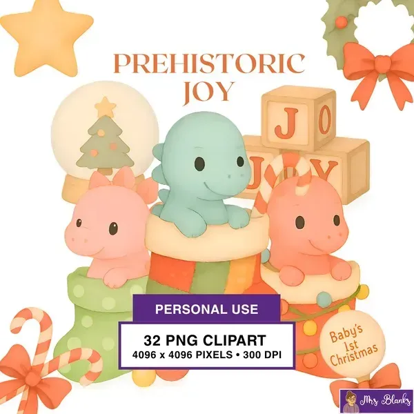 Christmas Dinosaur Joy Clipart PNG - Personal Use License
