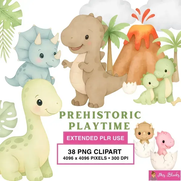 Cute Dinosaur Playtime Clipart PNG - Extended License