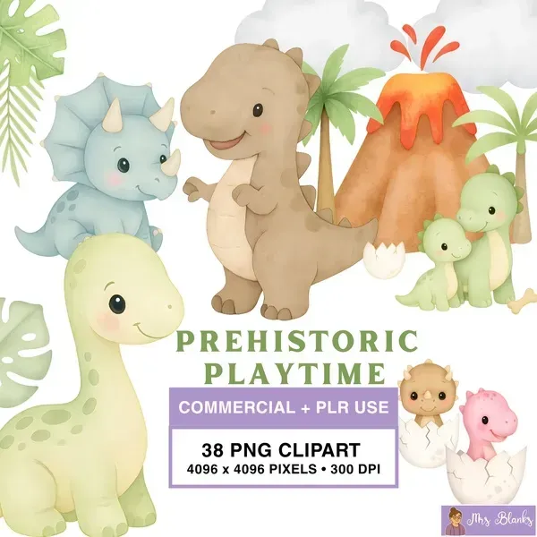 Cute Dinosaur Playtime Clipart PNG - Commercial + PLR Use License